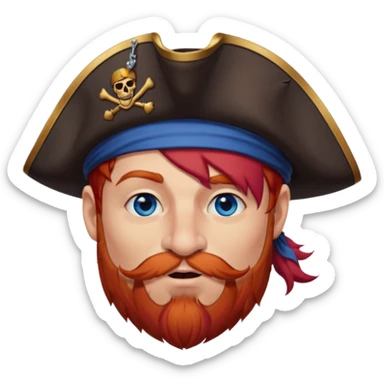 french pirate with hair that fades from brown to red , blue eyes, strong nose and a chin dimple winking and licking his mouth seductively sticker