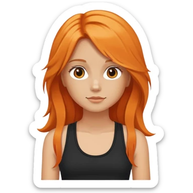 an american girl with orange long hair using black tank top and have sexy body sticker