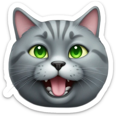 dark grey fat cat with green eyes happy sticker