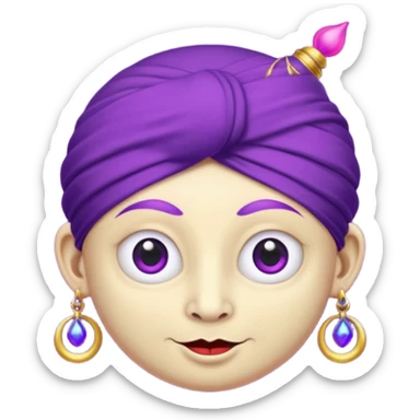 Saturn 🪐 with its rings as the main focus, wearing a whimsical turban, with a small purple devil face 😈, cartoon emoji style, vibrant and centered.
 sticker