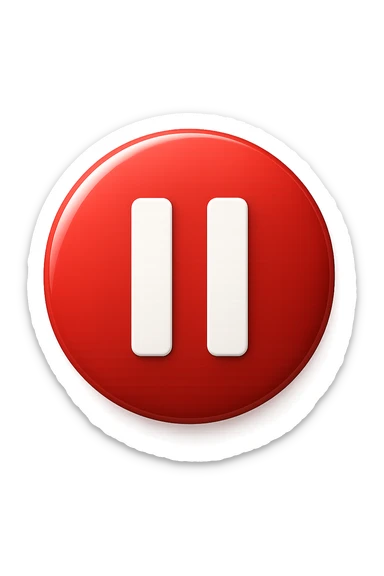 emoji stile iphone di un  simbolo di pausa in un cerchio rosso, iperrealistico 4k sticker