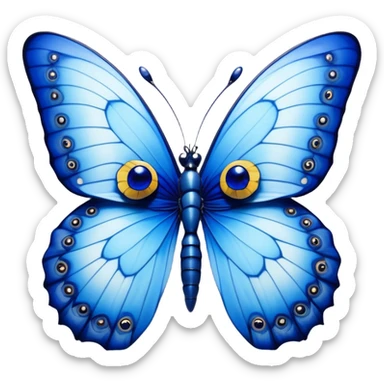 Cinematic Realistic Comical Blue Butterfly Portrait Emoji, Head tilted dramatically with an exaggeratedly amused expression, featuring striking, vividly detailed sapphire wings with playful, intricate patterns and wide, expressive eyes brimming with humorous disbelief, rendered with lifelike clarity and vibrant natural hues, high shine, dramatic yet playful, styled with an air of cheeky floral mischief, soft glowing outline, capturing the essence of a spirited and over‐the‐top blue butterfly that looks ready to flutter its way into viral fame! sticker
