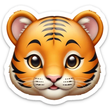 Cinematic Cute Tiger Cub Portrait Emoji, Head tilted playfully and inquisitively, with an adorably compact form accented by subtle stripes and round, sparkling eyes full of wonder, Simplified yet irresistibly adorable features, highly detailed, glowing with a warm, inviting wild glow, high shine, affectionate and lively, stylized with a touch of whimsical feline cuteness, soft glowing outline, capturing the essence of a mischievous yet loving tiger cub that seems as if it could leap out of the screen into your arms! sticker