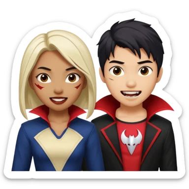 Solo poly platonic relationship, one is south African girl, one is Asian boy, one is biracial features Asian tomboy girl, vampire and marvel cosplay elements inspired. sticker