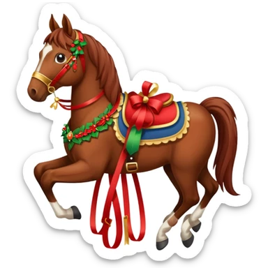 christmas brown horse with a red saddle sticker