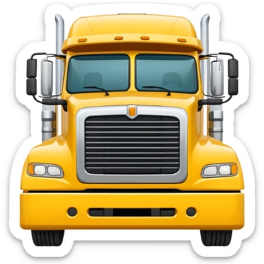 yellow sleeper semi truck with flat bed semi trailer, front view sticker