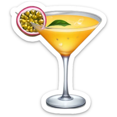 Cocktail with a passion fruit floating in the middle in a martini glass sticker