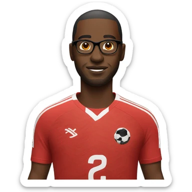 black man with glases and a soccer jersey sticker
