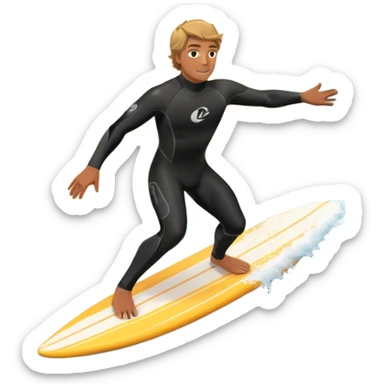 A surfer riding a large wave, skillfully balancing on their board as the ocean crashes around them. The scene captures the energy and excitement of surfing, with the sun setting in the background and the water sparkling under the light. sticker