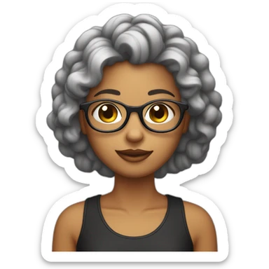 menina no computador com o cabelo preto e de óculos sticker