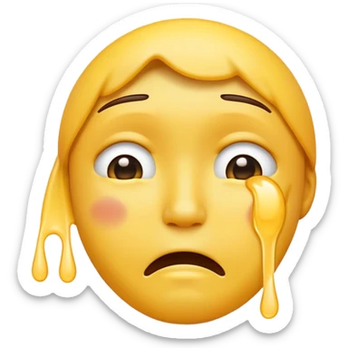 Hand crossed over the neck area of an crying emoji head sticker