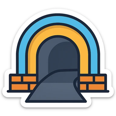 stylized tunnel entrance icon, curved archway, subtle shading, modern icon style sticker