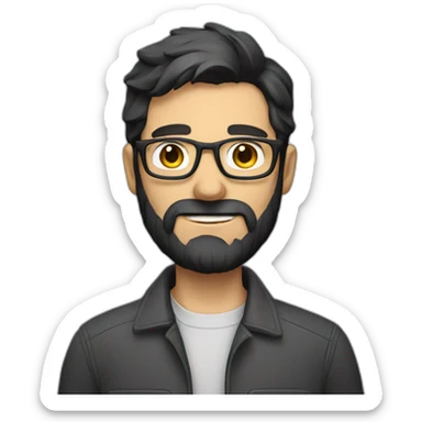 a dark-haired guy with glasses and a beard in a repairman's suit sticker