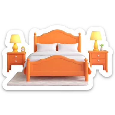 planned furniture, isometric view, bedroom set, bed, nightstand, lamp, playful colors sticker