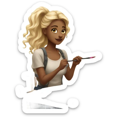 Blonde artist painting sticker