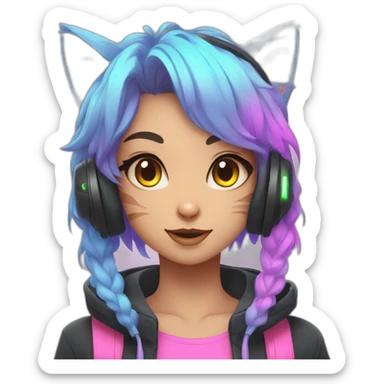 Anime cat gamer girl morena neon sticker