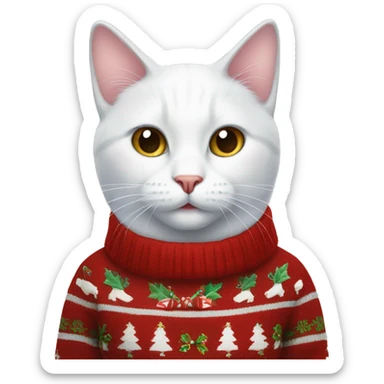 White Cat in a Christmas sweater sticker