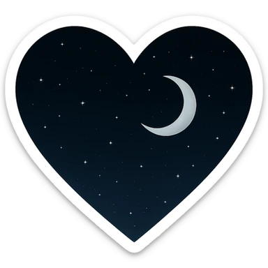 heart with a midnight sky and crescent moon, clean digital illustration sticker