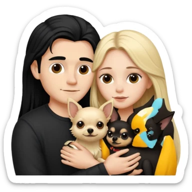  Pareja Chico pelo largo rubio.chica pelo largo negro y chihuahua negro  sticker