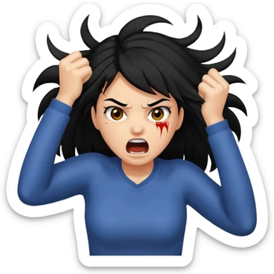 black haired woman ripping her hair out with rage sticker