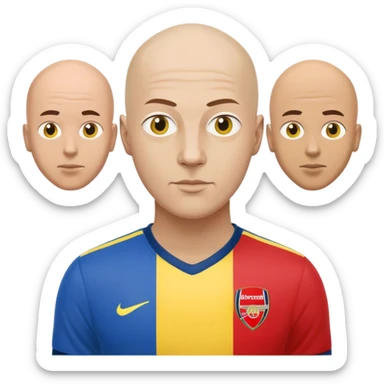 Bald Arsenal fan in red and white and bald Brøndby fan in yellow and blue sticker