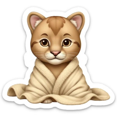 Cozy puma cougar cub in blanket sticker