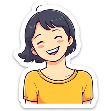 Girl holding her neck while laughing sticker