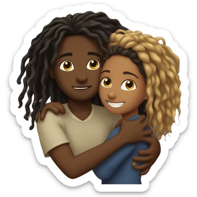 Brown girl with wavy hair hugging black boy who has dreads  sticker