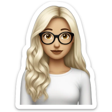 une fille avec de long cheveux noir lisse, la peau blanche ,et avec des lunette (en forme de carrer un peu déformé) assez grosse comparer a ça tête , portant un pull noir sticker