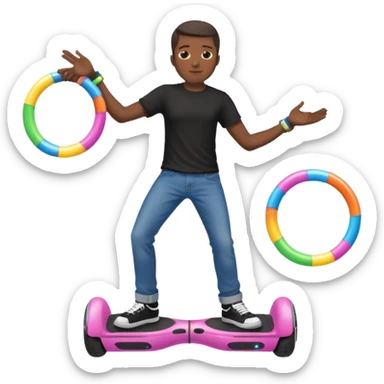 black man on a huverboard with a hola hoop sticker