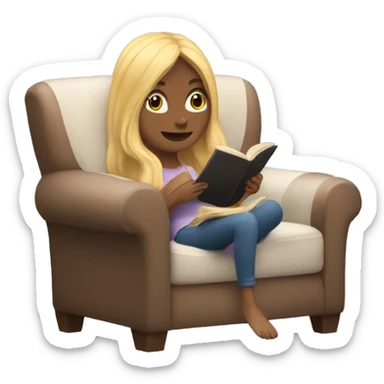 long hair white girl reading a book in cozy chair  sticker