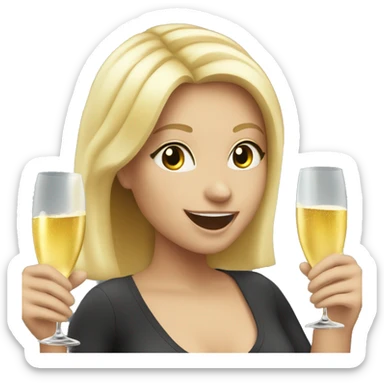 Blonde girl cheering up with champagne over head sticker