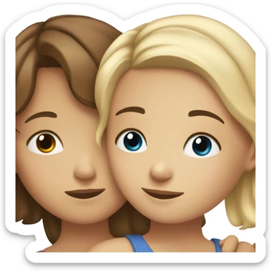 Girl with blonde hair and hazel eyes hugging a girl with brown hair and blue eyes sticker