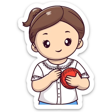 A young Ukrainian girl in a white embroidered shirt holds a ball of thread in her hand sticker