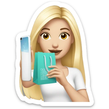white skin influencer taking selfie with a shopping bag sticker