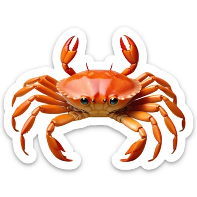 Cinematic Noble Baby Crab Portrait Emoji, Poised and curious, with a small, delicate carapace in vibrant hues, tiny, alert eyes on short stalks, and miniature, intricately detailed pincers, Simplified yet sharp and sophisticated features, highly detailed, glowing with a soft, coastal radiance, high shine, intelligent and determined, stylized with an air of seaside authority, focused and attentive, soft glowing outline, capturing the essence of a watchful and confident juvenile crustacean that appears ready to scuttle out of the screen with effortless charm! sticker