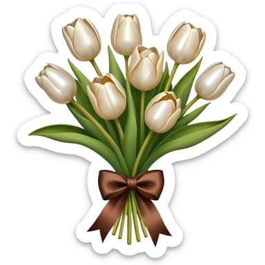 A bouquet of pearl-colored tulips tied with a brown silk bow  sticker