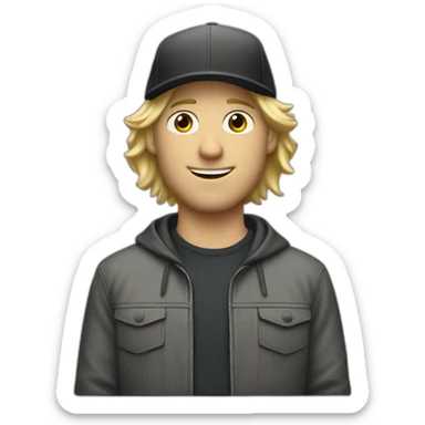 blonde guy wearing a cap with a mac book pro sticker