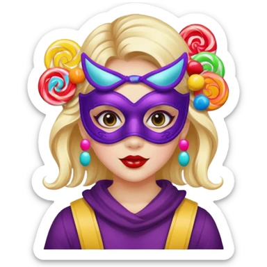 girl with a lot of accessories and masks made out of candy sticker