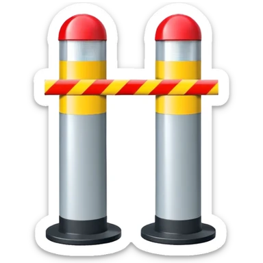 Two reflector-equipped traffic bollards with a caution tape stretched between them, marking a restricted or blocked area sticker