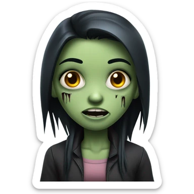 girl zombie with black long hair with teeth and serious face  sticker