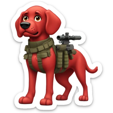 Clifford the giant bright red dog pbs humanoid as a military sniper call of duty character standing alone on two feet in war sticker