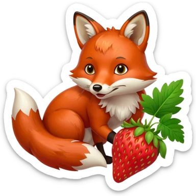 fox eating strawberries sticker