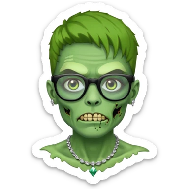 Zombie verde con lentes negros y cadena de diamantes  sticker
