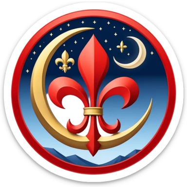 Left side navy blue right side red and on the middle fleur de lys symbol Turkish moon under the symbol it's turning the sky  sticker