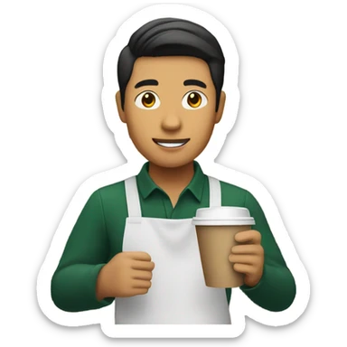 starbucks asian man barista with a cup in hand sticker