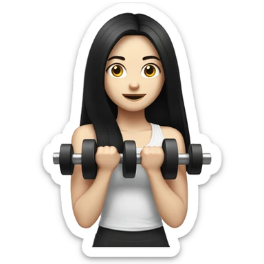 Pale girl with long black hair lifting weights sticker