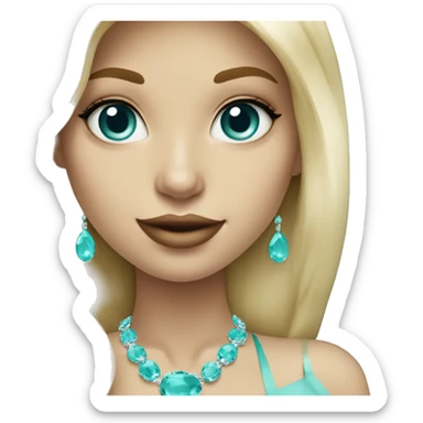 blonde girl wearing tiffany blue, elegant. long hair sticker