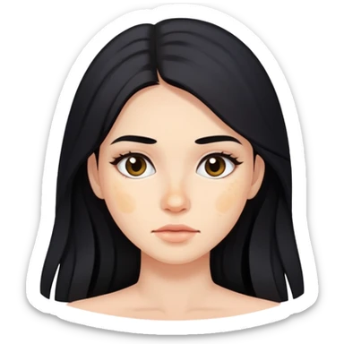 woman with acne-prone skin, long black hair and natural makeup sticker