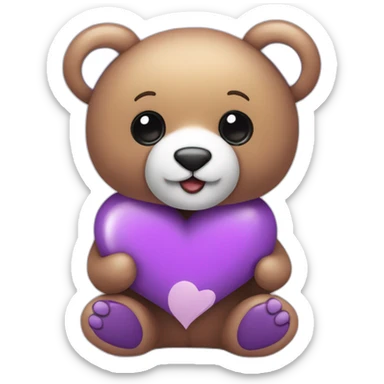 Un osito de peluche sosteniendo un corazón de color morado sticker